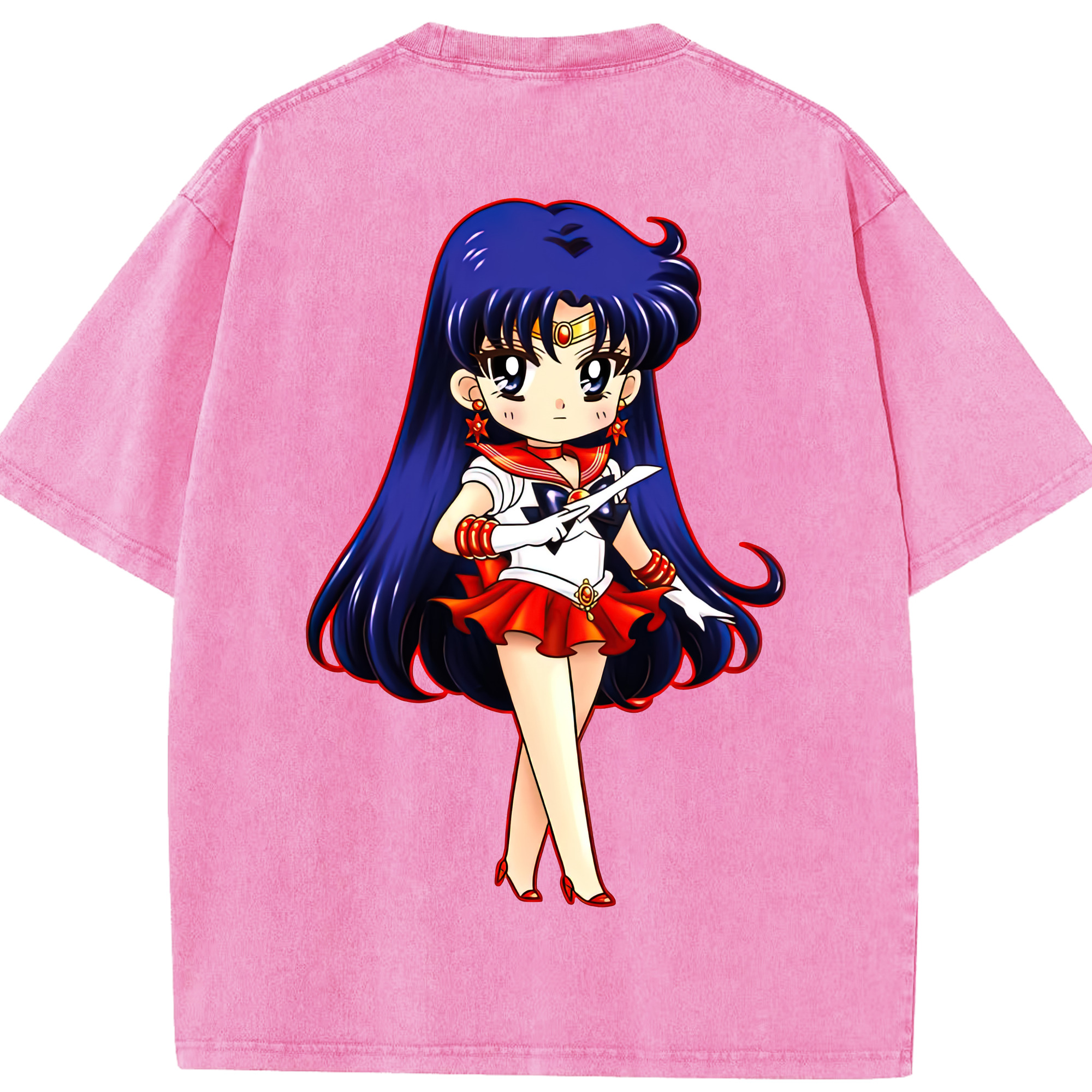 （画像用） 美少女戦士セーラームーン 火野レイ ひの レイ Sailor Moon Hino Rei （セーラーマーズ,Sailor Mars） 綿100% ヴィンテージ風 半袖Tシャツ（背面プリント）
